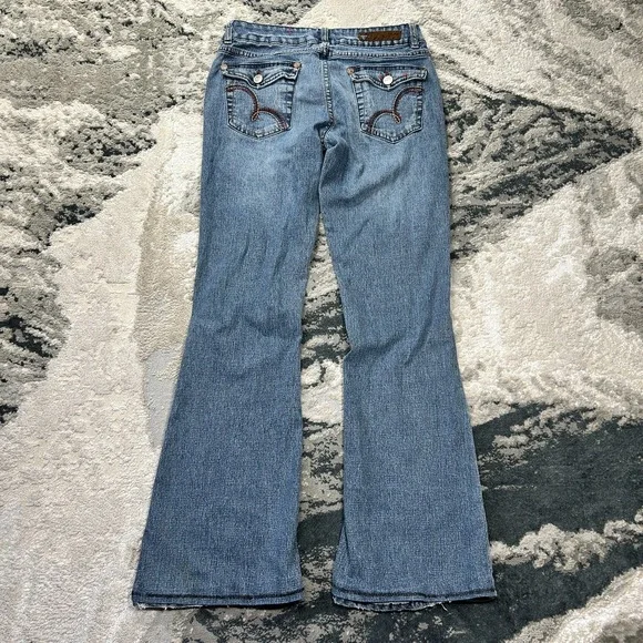 Vintage Bongo Fabulous Flared Jeans Womens 3 Blue Denim Cotton Stretch Low Rise - Picture 2 of 11